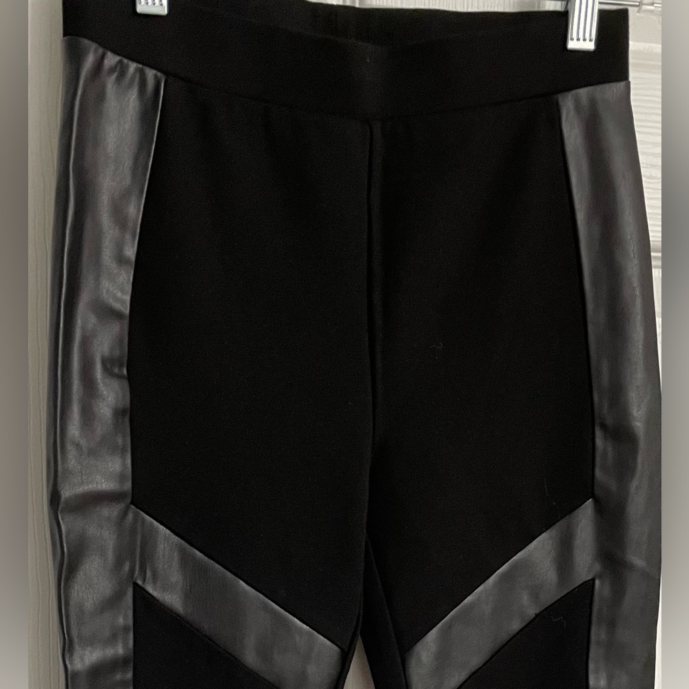 Bebe Bikercore Jet Black Leggings With Faux Leather Paneling - Picture 7 of 9